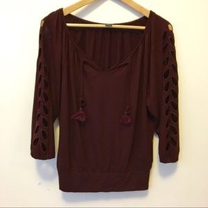 Anthropologie Romantic Tasseled Cut Out Top